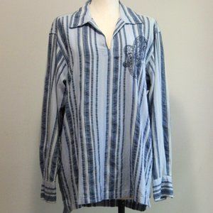 Pullover Blue Striped and Paisley Tunic Shirt